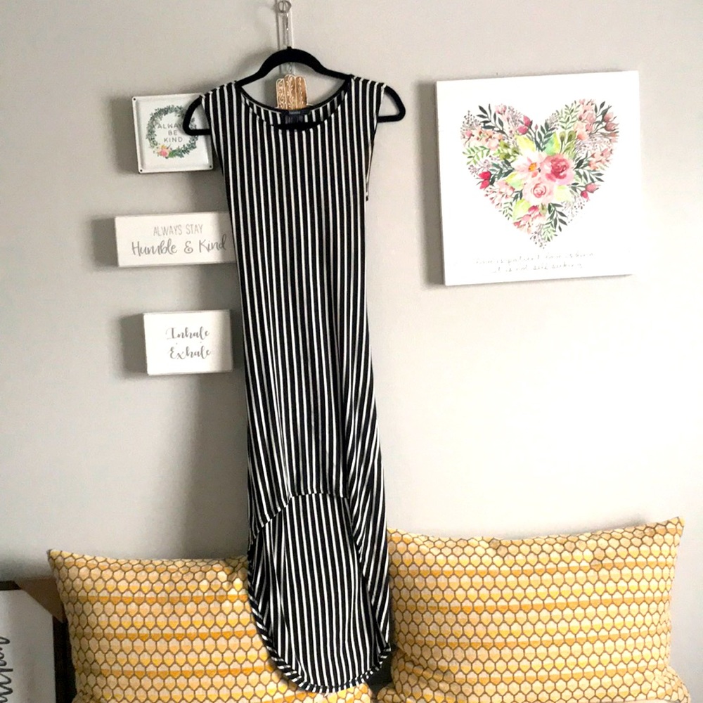 Black White stripe dress. High Low
